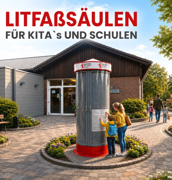 Litfaßsäulen Outdoor mit Plakatschutztüren für Kita`s und Schulen, für Städte und Gemeinden
